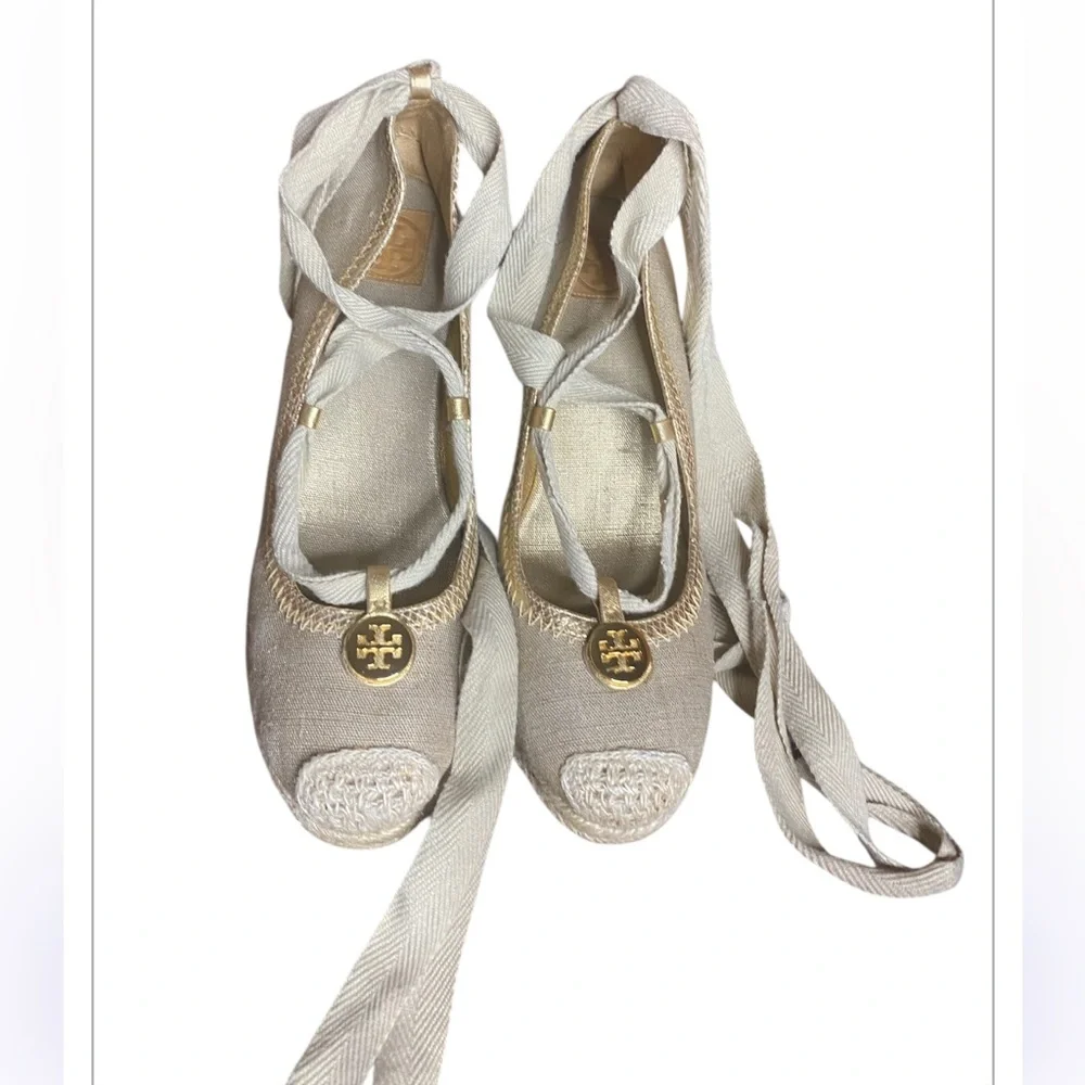 Tory Burch Canvas Leather Trim Embellishment Slingback Pumps Women's Size: 11